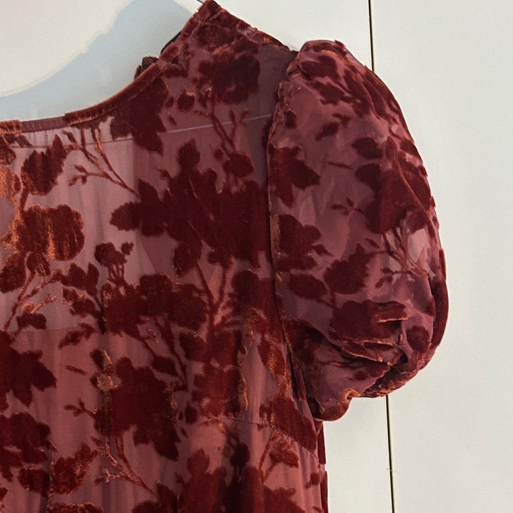 Women's Burgundy Floral Velvet Maxi Dress - Picture 5 of 6